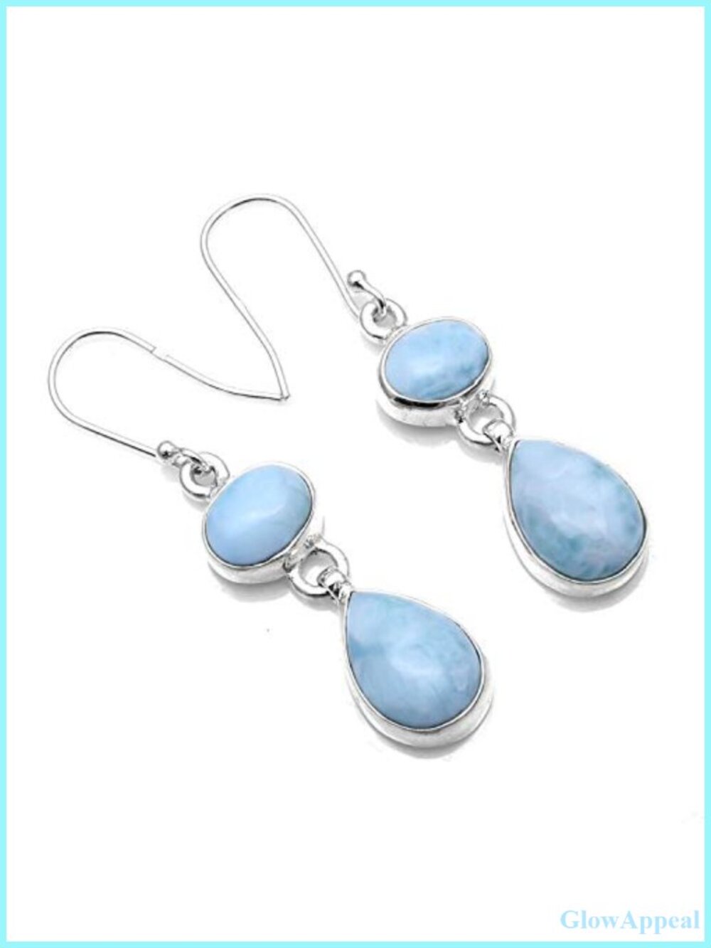 925 Sterling Silver Natural Larimar Gemstone Drop Dangle Earrings
